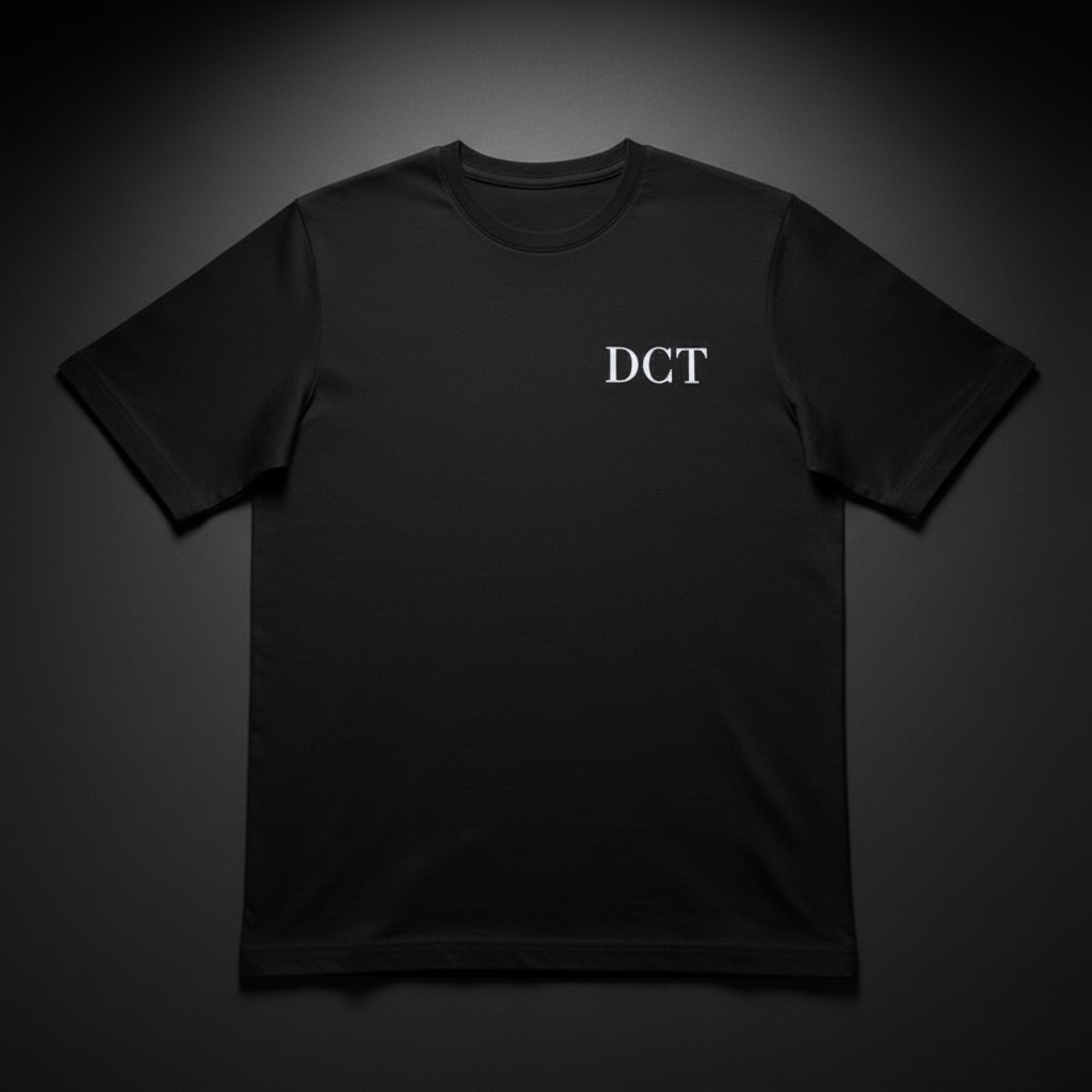 DCT T-shirt flat lay dark studio